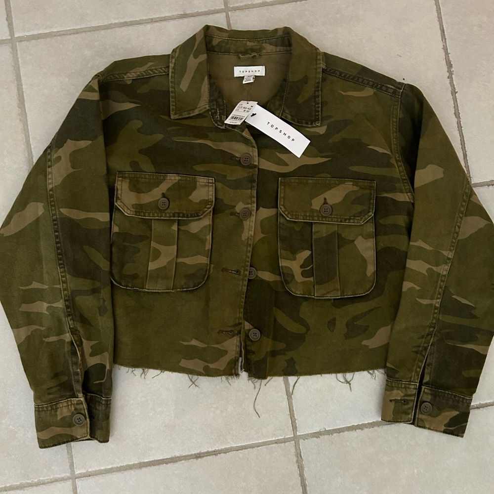 TOPSHOP camo print jacket- NEW Never worn- with tag- size M